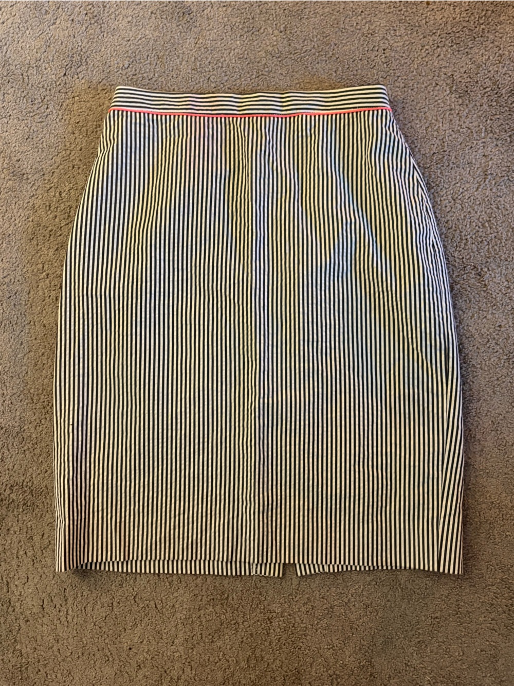 J. Crew Gray and White Striped Pencil Skirt with Pink Accent
